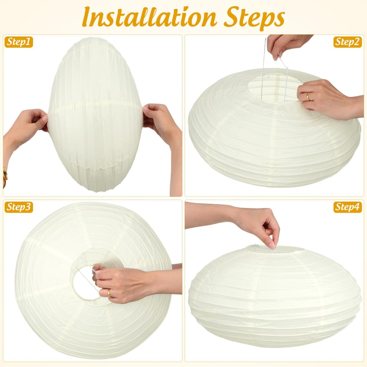 Oval, 2Pcs Foldable Paper Lamp Shades round Hanging Paper Lamp Replacement Japanese Pendant Lampshade for Living Room Bedroom, 15.7 X 8.7 Inches