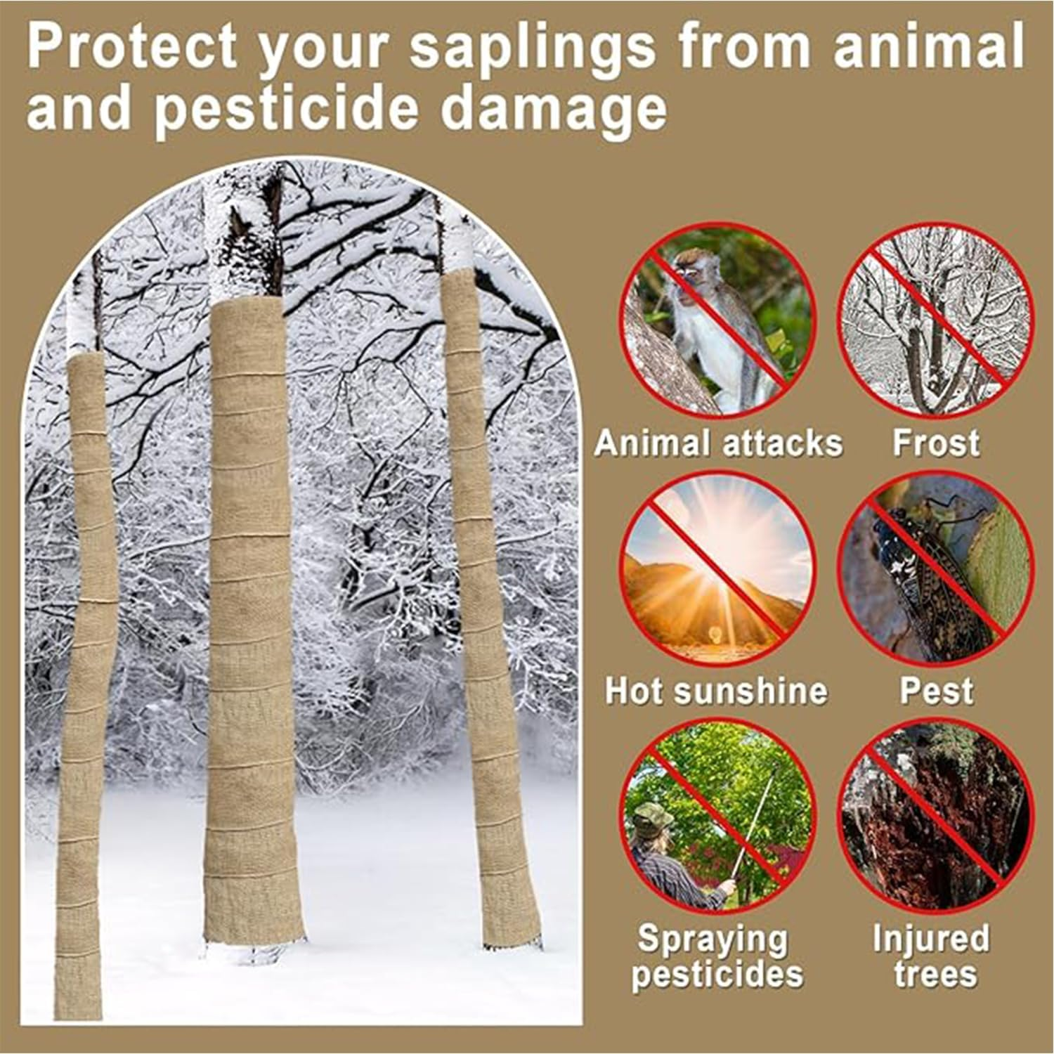 Natural Burlap Tree Protector Wrap Protect against Pests Weather Promote Healing for Damaged Tree Trunks in Gardens Yards Orchards（20Cm*5M） image number 3