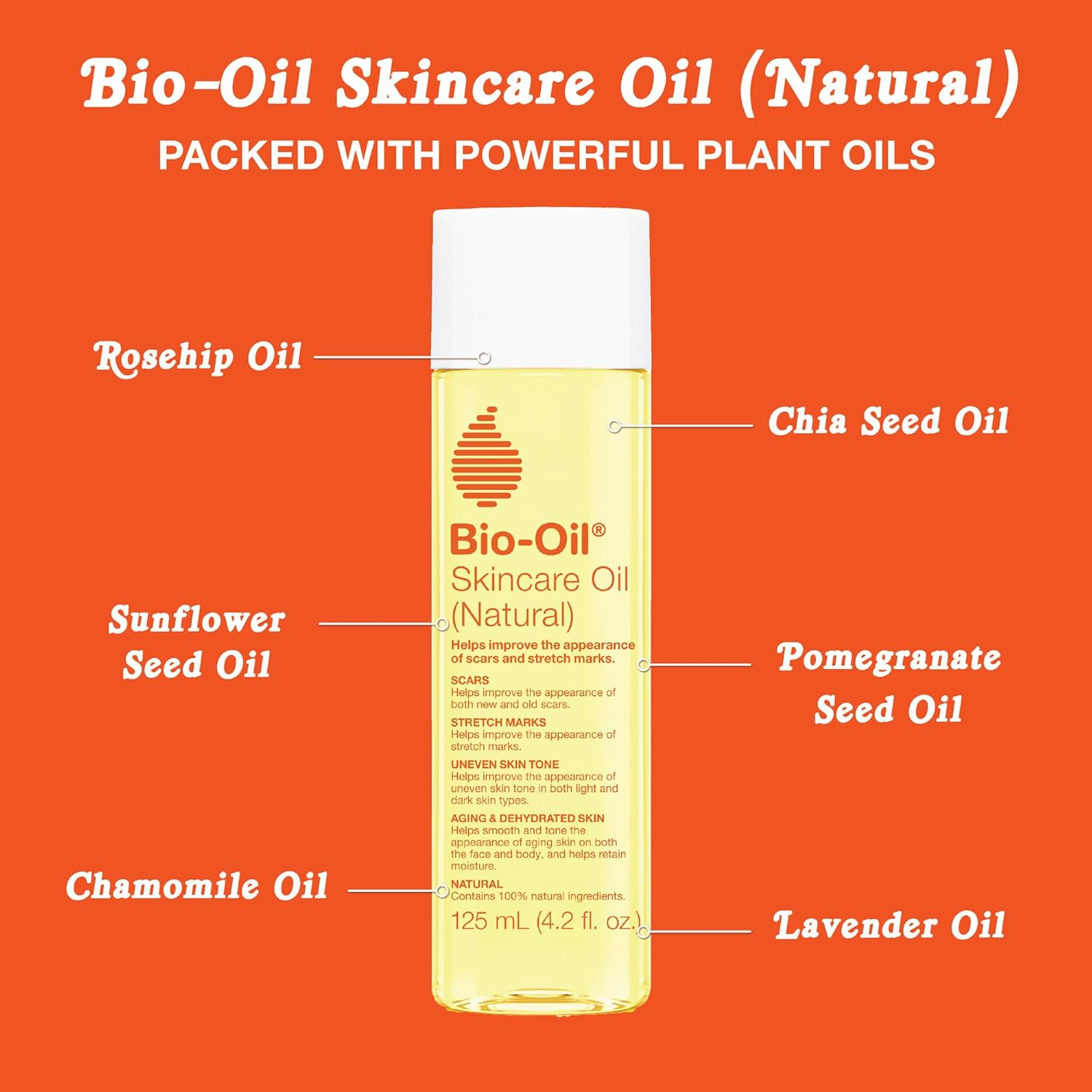 Bio-Oil Natural Skincare Oil, Serum for Scars and Stretch Marks, Face and Body Moisturizer for Dry Skin, Hair Oil, for All Skin Types, 4.2 Oz image number 2