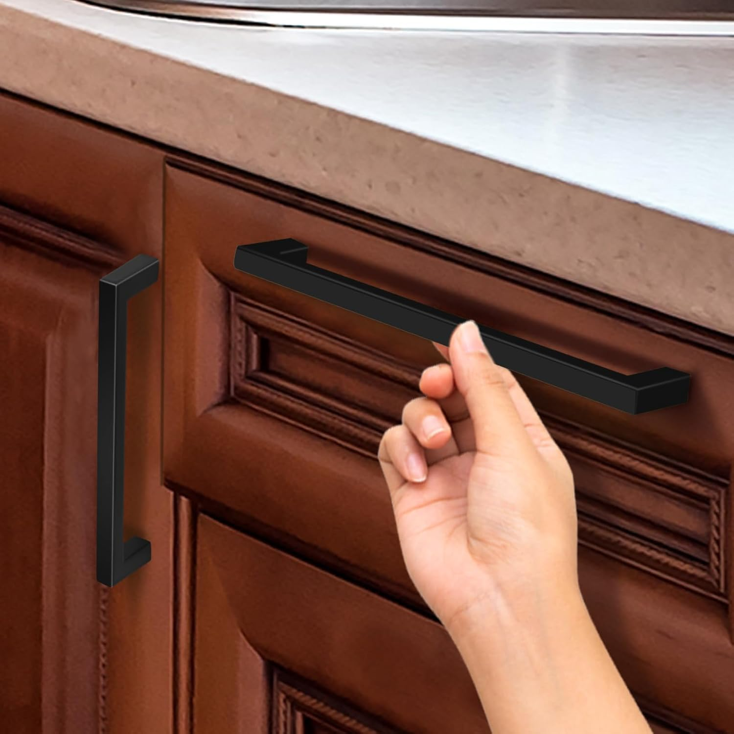 WADY 10Pcs Hole Center Kitchen Square Cabinet Handles, Black Stainless Steel Cabinet Pulls Drawer Pulls Kitchen Cabinet Hardware Kitchen Handles,Modern Square Drawer Pulls (128Mm) image number 2