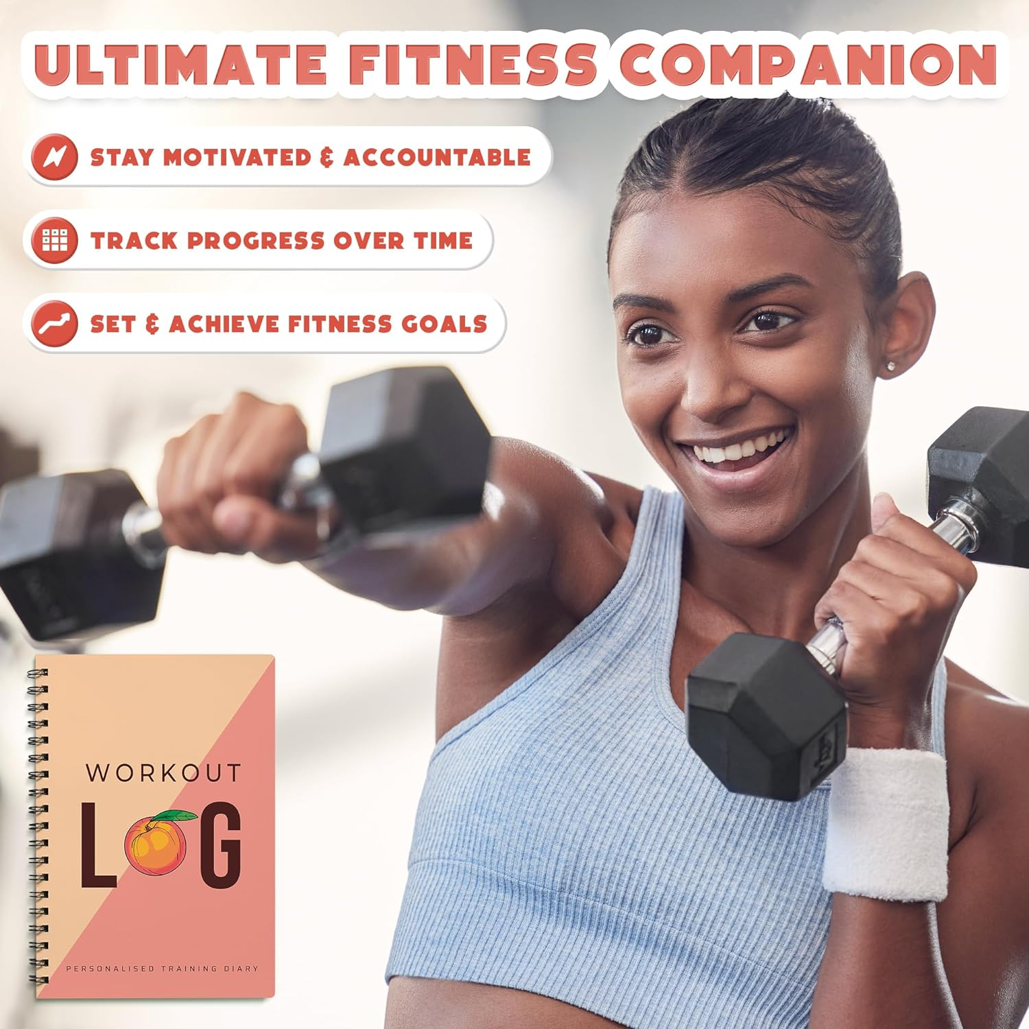 Workout Log Gym - XL 5" X 8"/A5 Sized Training and Gym Diary - Set Your Fitness Goals, Track 100 Workouts and Record Your Progress in Clear Detail (Peach) - Avo Green image number 6