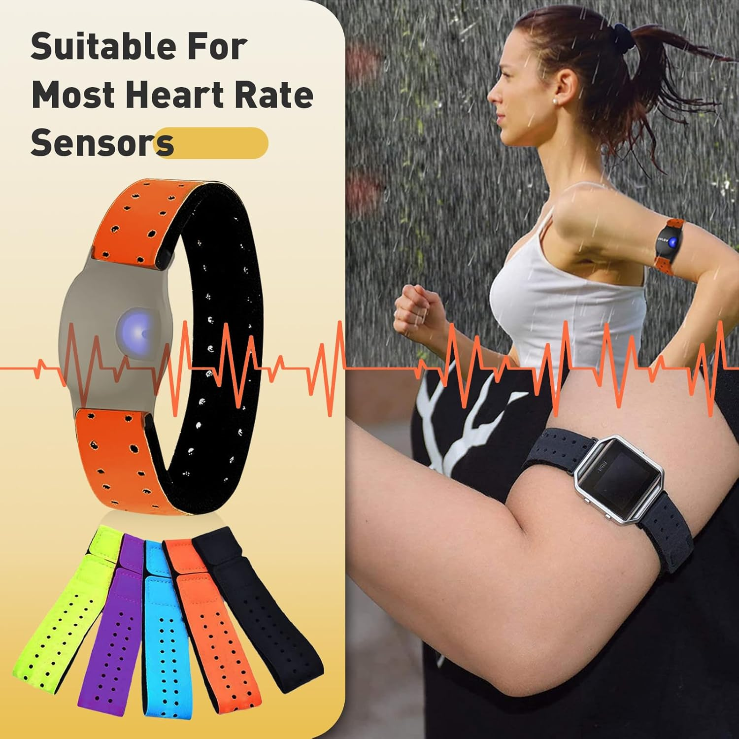 5Pcs Replacement Heart Rate Monitor Bands, 0.8X13.8In 5 Colors Soft Heart Rate Strap Adjustable Armband Strap Heart Rate Monitor Band for OTF Beat Heart Rate Sensor,And for Theory Fitness image number 1
