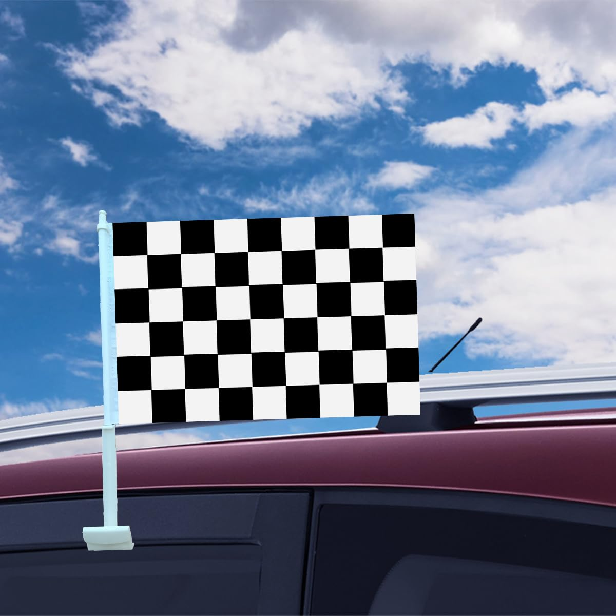 National Car Flag Countries Auto Flag with Window Clip Flagpole Mount Double Sided Printed Car Flags Vehicle Decor (Checkered) image number 2