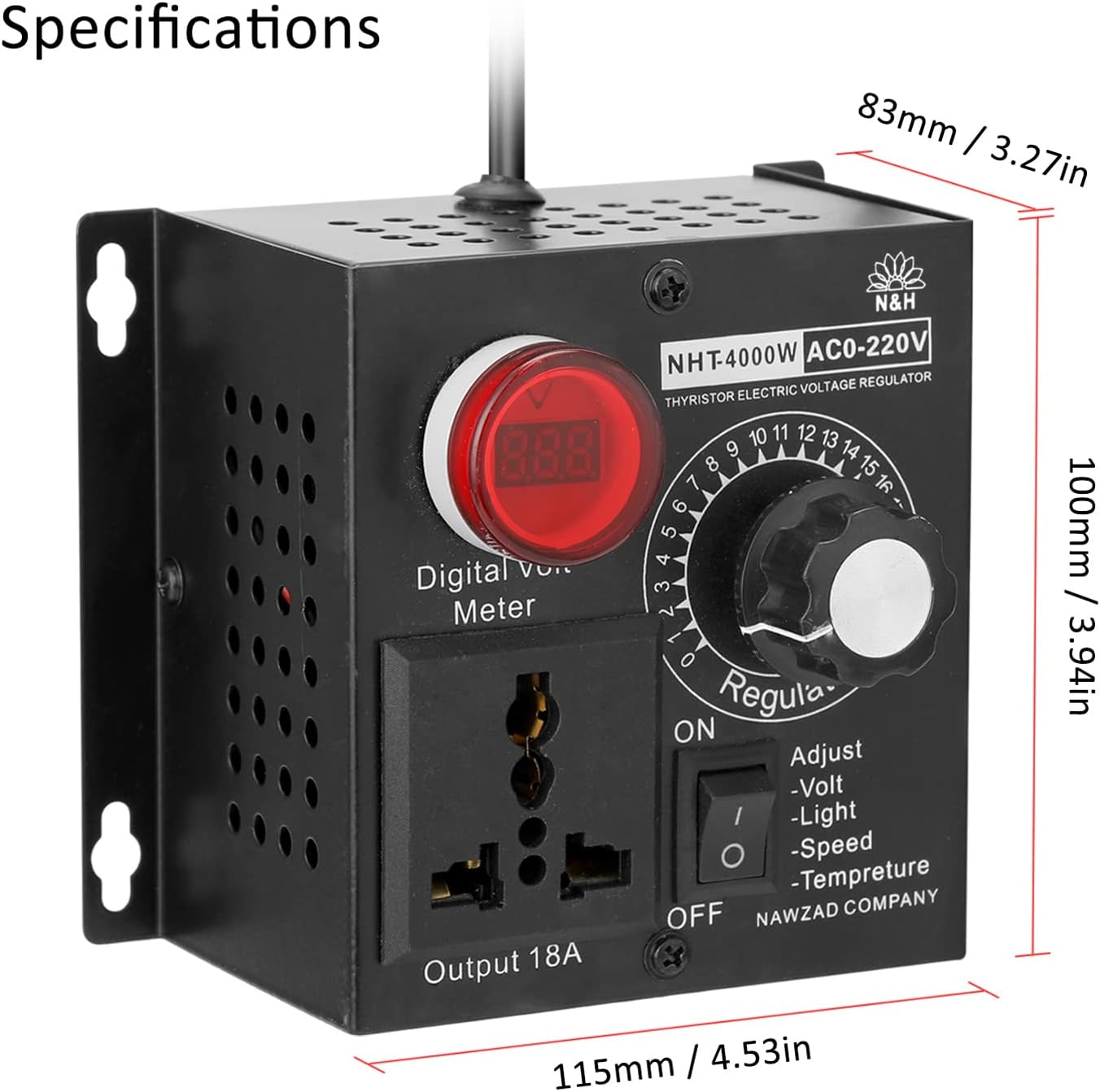 Mingzhe AC 220V 4000W Compact Variable Voltage Controller Portable Speed Temperature Light Voltage Adjuatable Dimmer image number 2