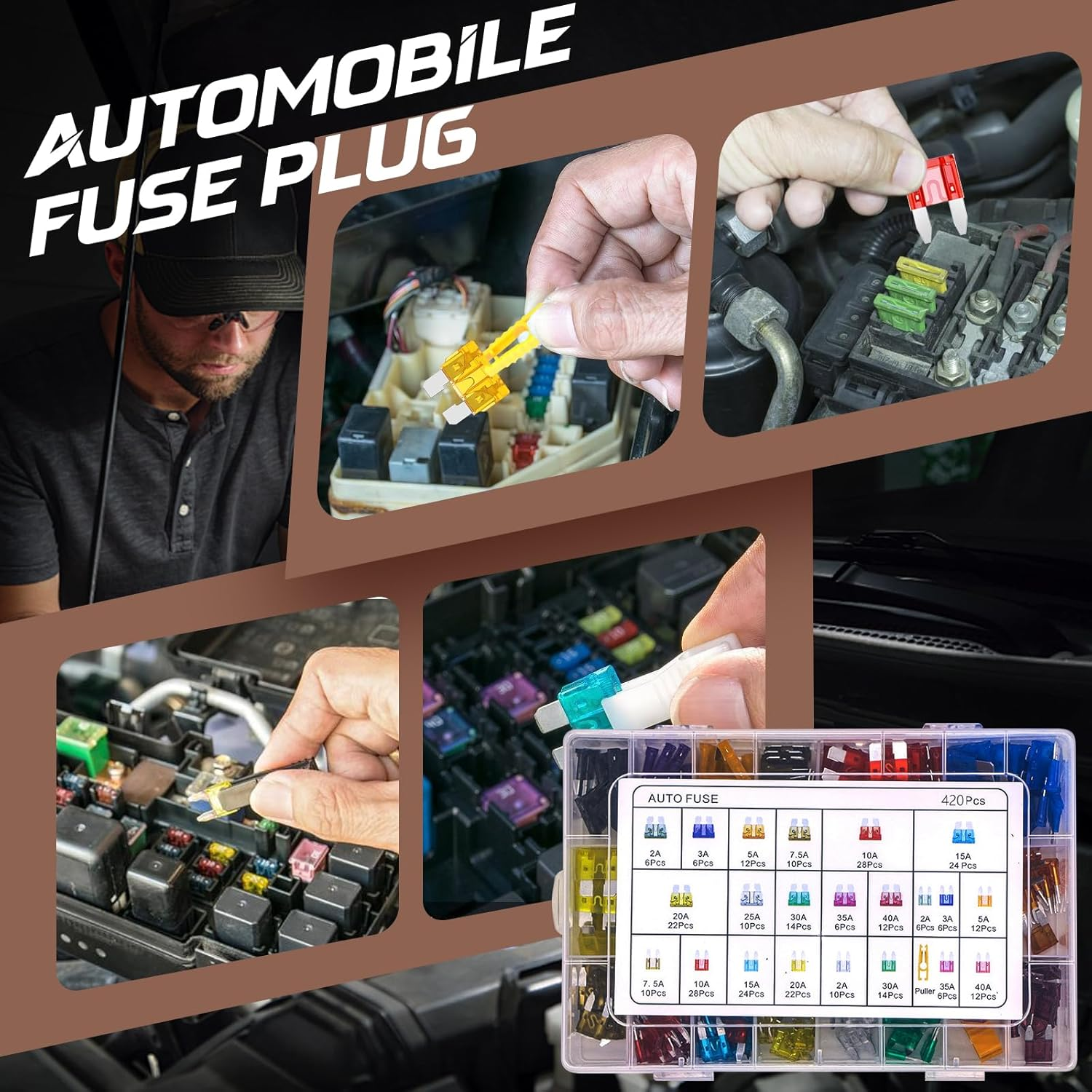 Powerful 420PCS Car Fuse Assortment Kit, Standard & Mini LP 2 Blade Fuse Set with Case and Fuse Puller (2A-40A) Zinc Alloy Auto Fuses for RV SUV Cars Trucks image number 3
