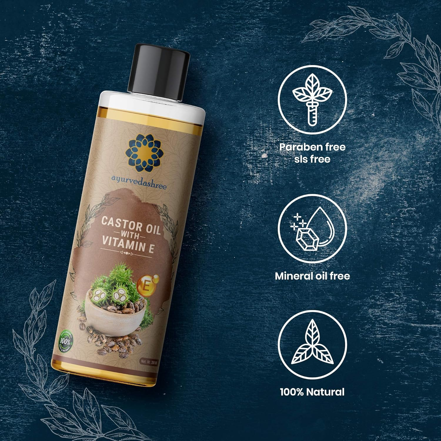 100% Pure Cold Pressed Castor Oil with Vitamin E 200 Ml 6.76 Fl Oz Conditioning & Healing for Dry Skin Hair Care Coldpressed Castor Oil with Vitamin E image number 1