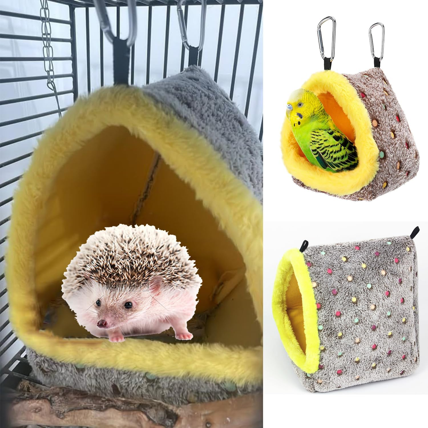 Taicols Bird Bed Parrot Nest Triangular Plush Winter Autumn Bird Hut Thermal Hanging Nest Sleeping Resting Bed for Medium and Large Parrots,Large Warm House, Cozy for Cage image number 1