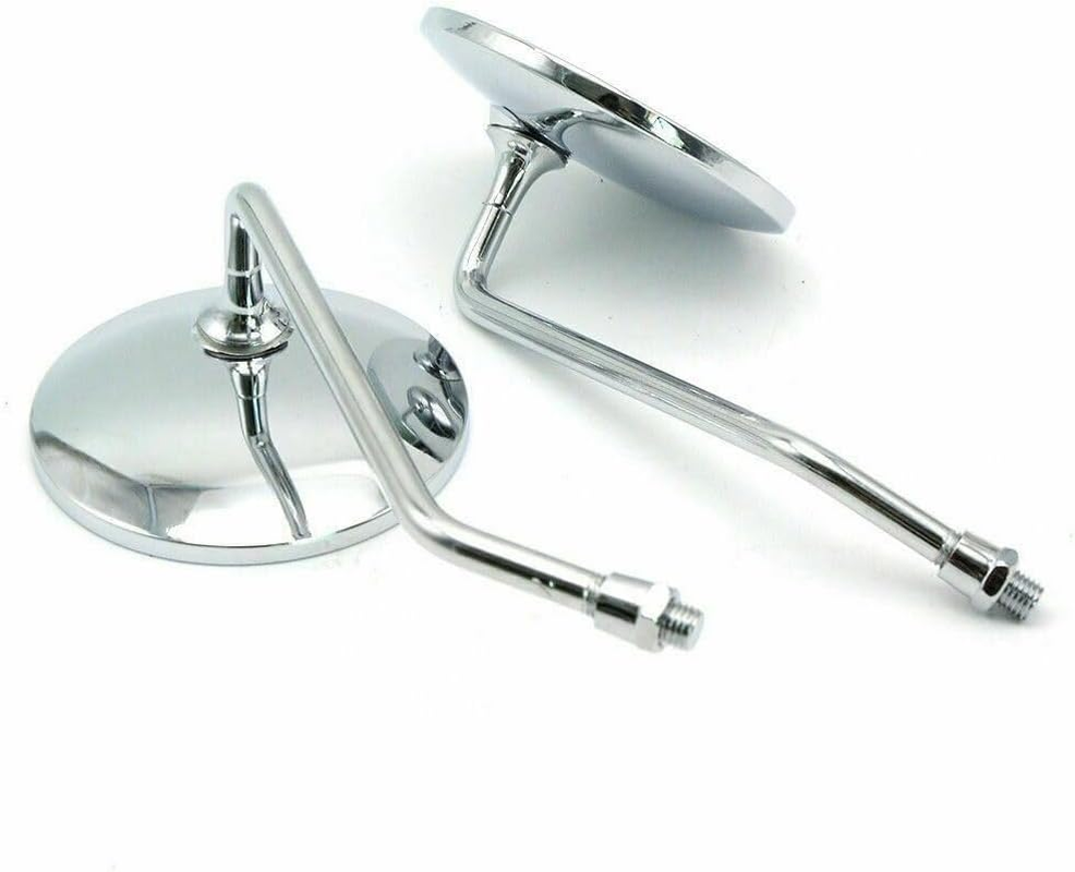 TDR Pair Motorcycle Rear View Vintage Silver round Mirrors Universal Fit 10Mm 8Mm Metal Housing Metal Stem Convex Glass Left Right Adaptors image number 5
