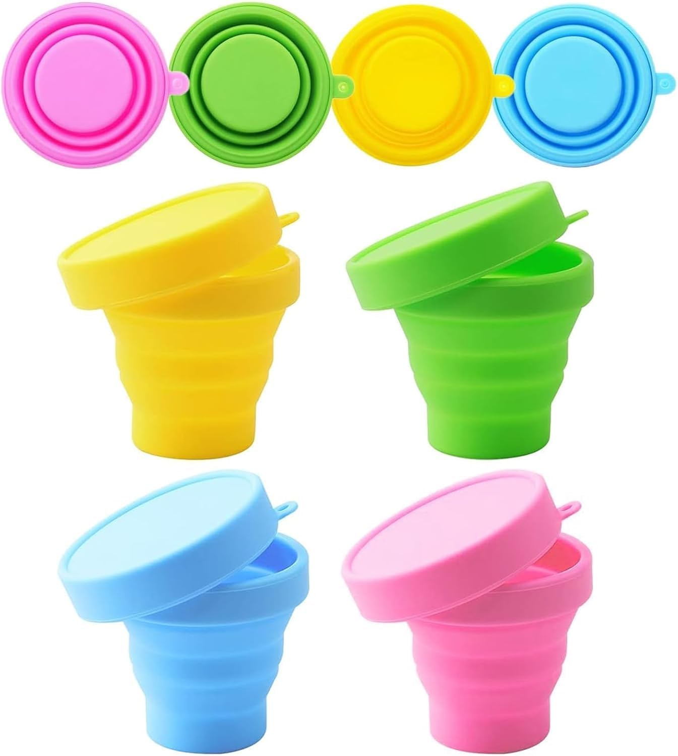 FOTOEVFC Foldable Silicone Folding Camp Cup, 4Pcs Collapsible Travel Mugs with Lid, 170Ml Capacity, Multicolor