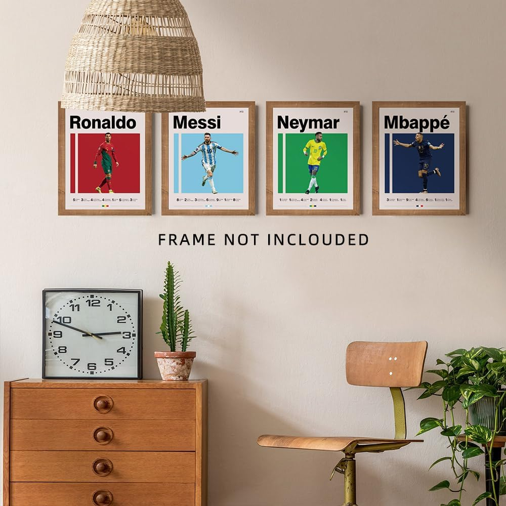 A ART&middot;ZONE Soccer Posters 8X10 Inch Canvas Prints Unframed Set of 4 - Messi, Ronaldo, Mbape and Neymar Famous Football Superstar Poster Sports Decor for Boys Bedroom Wall Art image number 4