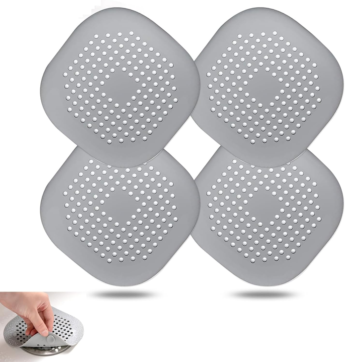 Hair Drain Catcher,4 Pack Square Drain Cover for Shower Silicone Hair Stopper with Suction Cup,Easy to Install Suit for Bathroom,Bathtub,Kitchen image number 4