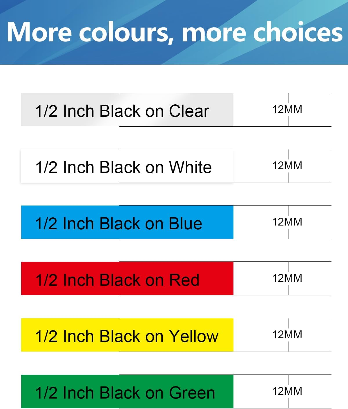 Weemay 6 Pack Compatible with Dymo Label Maker Refills D1 1/2 Inch Tape 45010 45013 45016 45017 45018 45019 12Mm D1 Color Tape for Labelmanager 160 280 210D 360D 420P Pnp 450D Printer, 1/2&rdquo; W X 23&rsquo; L image number 2