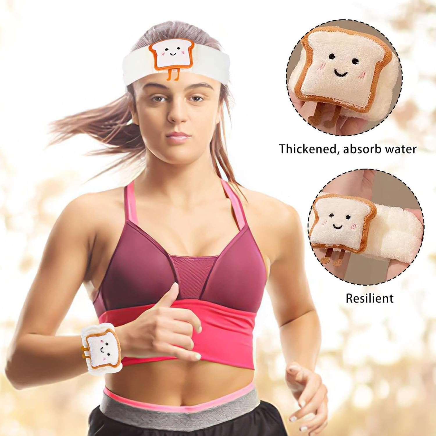 2-Piece Headband and 4-Piece Bracelet, Cute Cartoon Headband, Water-Absorbing Bracelet, Suitable for Face Wash, Skin Care and Make-Up. image number 3