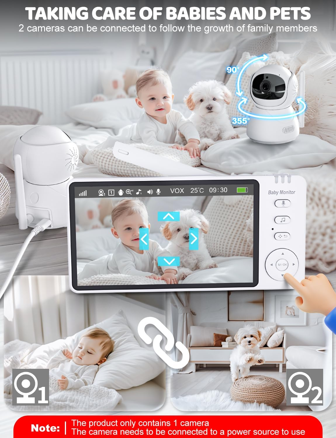 BURNNOVE Baby Monitor with Camera 5'' 720P HD Screen Baby Video Monitor with Two Way Audio 2X 4X Digital Zoom VOX Mode Night Vision Temperature Monitoring 8 Lullabies and 5 Alarms image number 3