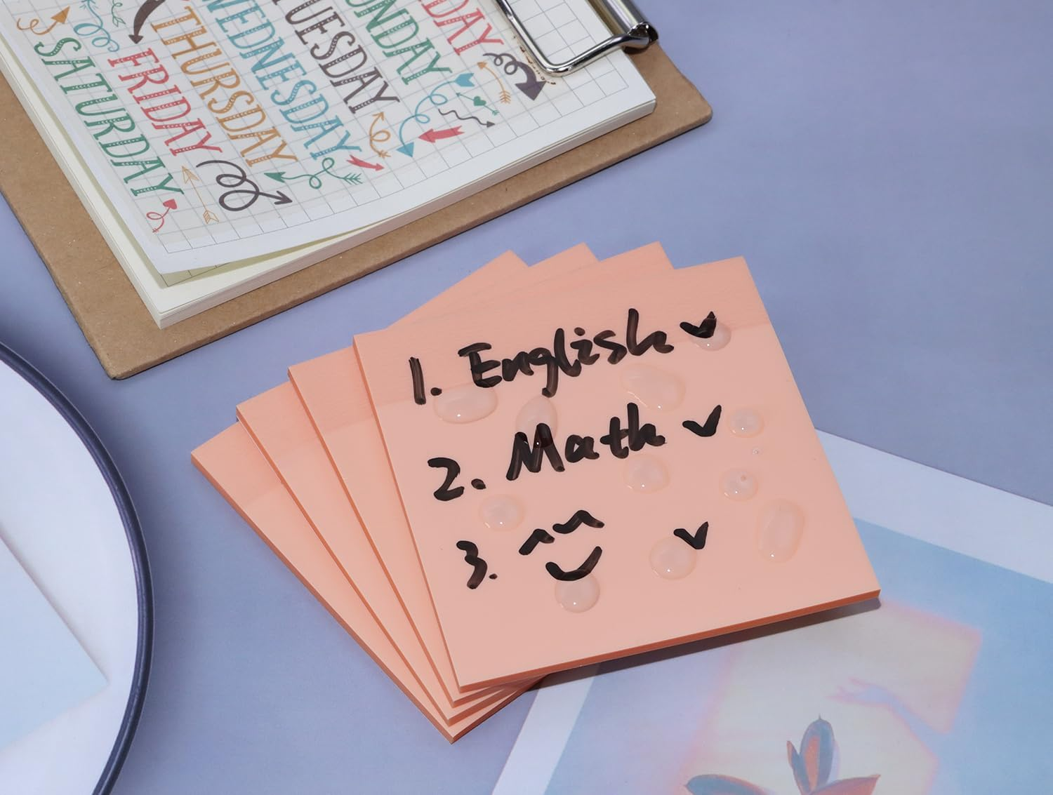 ONLYKXY 4 Pack Transparent Sticky Notes 3X3In Waterproof Self-Stick Book Tabs 200 Sheets PET Markers Sticky Notes Pad (Light Pink) image number 5