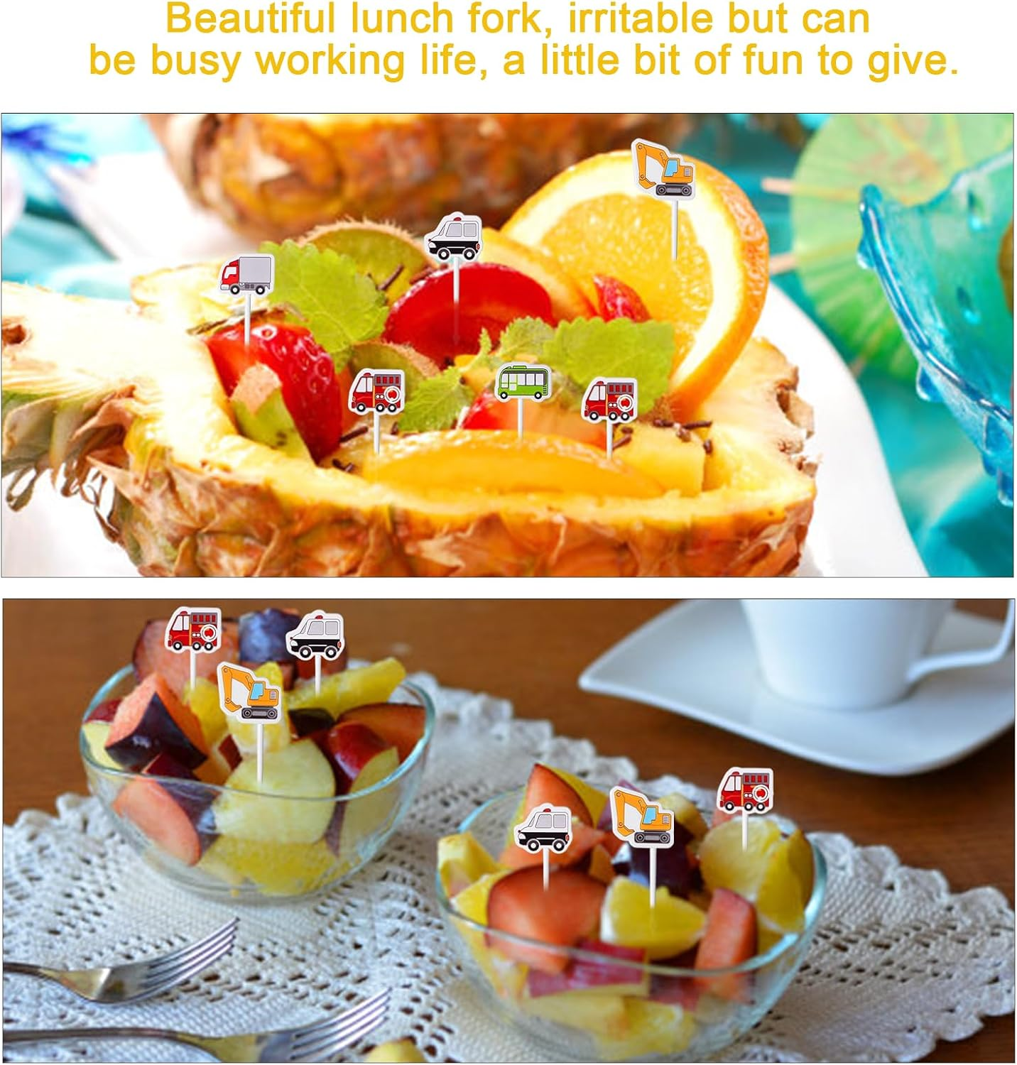 Dewocke Mini Cartoon Food Toothpick Set, 18 Pieces Kids Foods Picks & Toddlers Lunch Decoration, Vehicle Food Fruit Picks Forks for Bento Box, Fun Toothpicks, Pickle Fork, Bento Toothpicks, Small image number 6