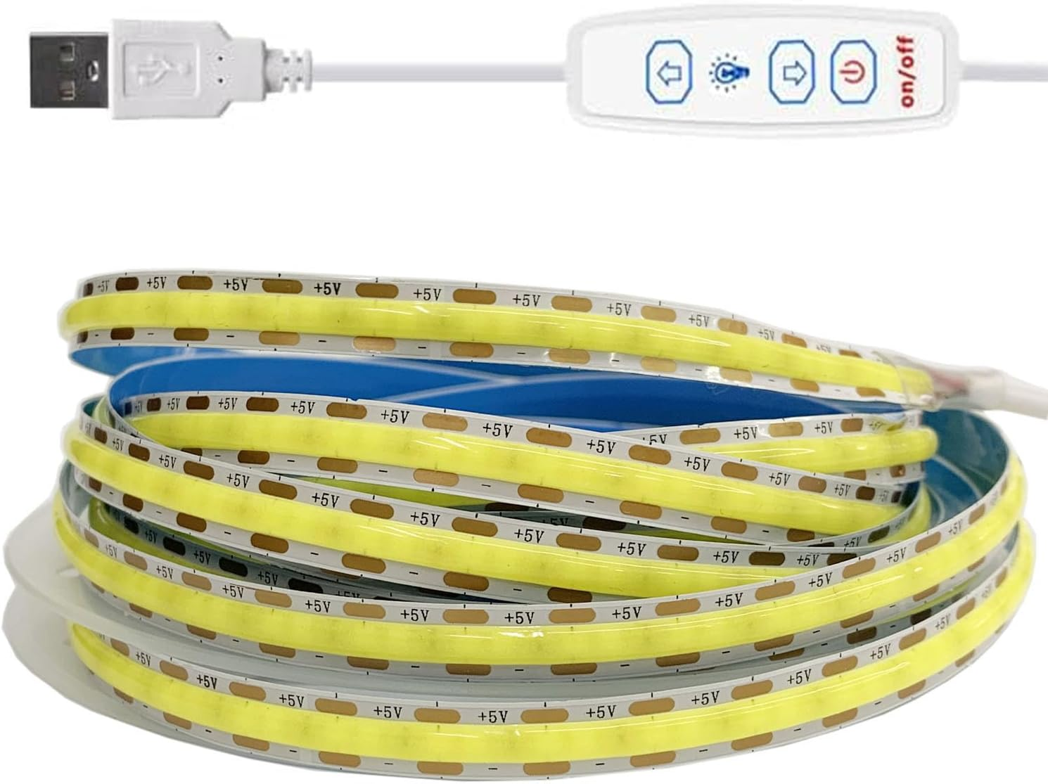 TOPXCDZ Dimmable USB COB LED Strip, White, 6500 K Adhesive Tape, LED Stripe, 5 V TV LED Backlight with On/Off Switch for Bedroom, Home, DIY Lighting (White, 1 M)