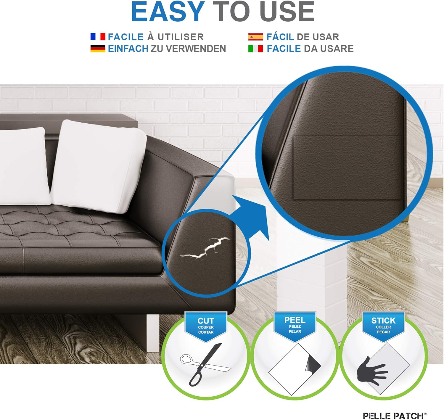 Pelle Patch - Black Leather Patch Car Seat Repair Kit - 25 Colors Available - Original 8X11 - Black image number 3