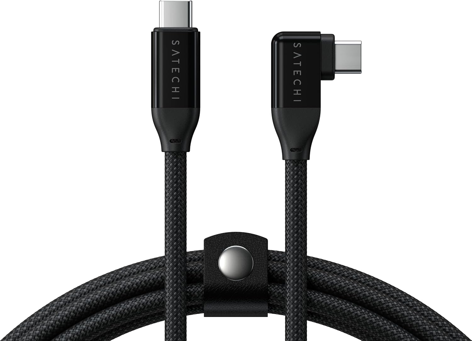Satechi Right Angle USB-C to USB-C Cable, 90 Degrees, 240W PD, 20Gbps Transfer Speed, 4K/60Hz Video Output, 1M/3.3Ft Length, Braided, for Iphone 16, Macbook, Ipad, Galaxy S25, Laptops and More, Black image number 3