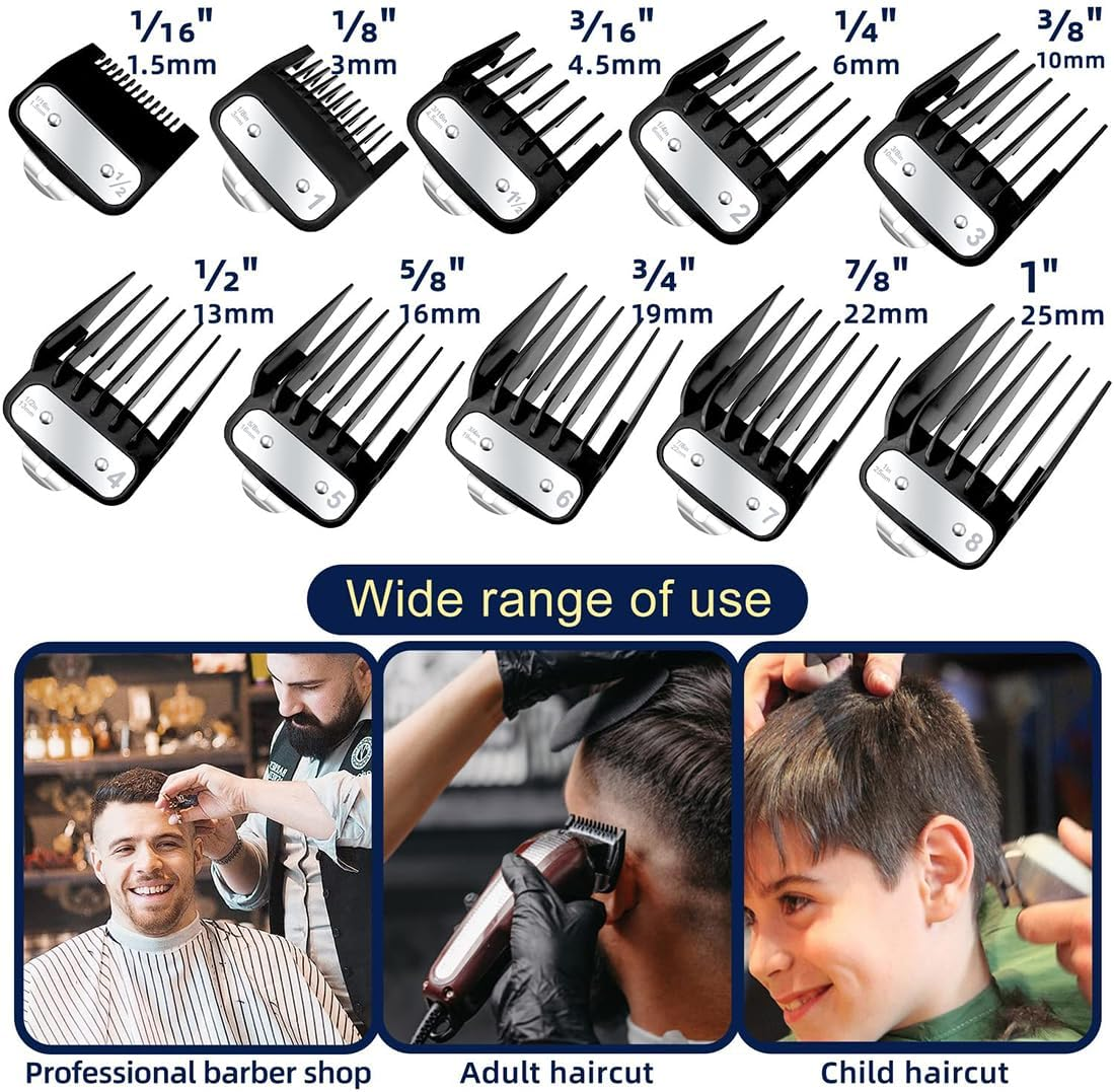 10PCS Clipper Guards, Professional Hair Cutting Guides Compatible with Wahl Clipper, Clipper Guards with Metal Clip-From 1/16 Inch to 1 Inch(1.5-25Mm) Detail Cleaning Brush(Black) image number 5