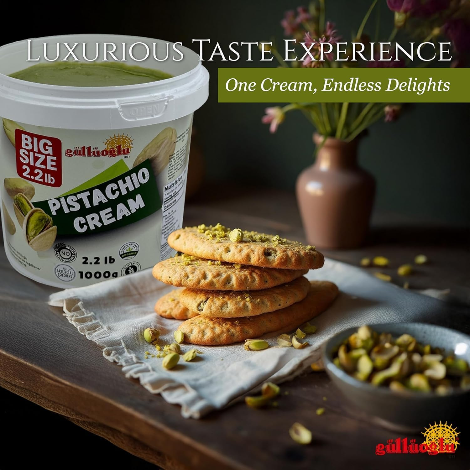 Gulluoglu Pistachio Cream BULK 1 KG, Pistachio Butter, Best for Dubai Chocolate, Turkish Premium Pistachios Cream Perfect Taste for Dubai Chocolate image number 3