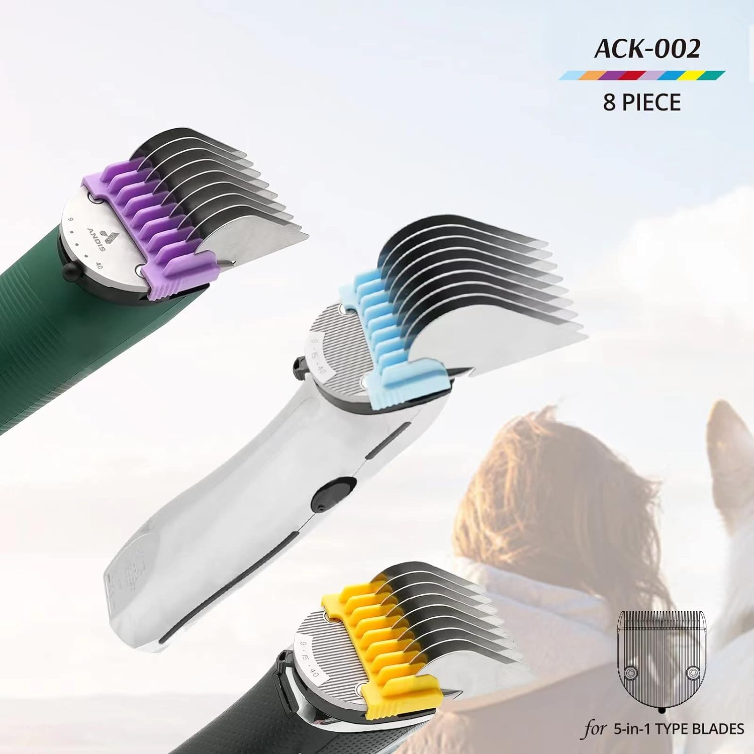 Animal Stainless Steel Clip Attachment Guide Comb Set for 5-In-1 Detachable Blade Pet, Dog and Cat Clippers (Not Compatible with A5 Style Detachable Blade) image number 2