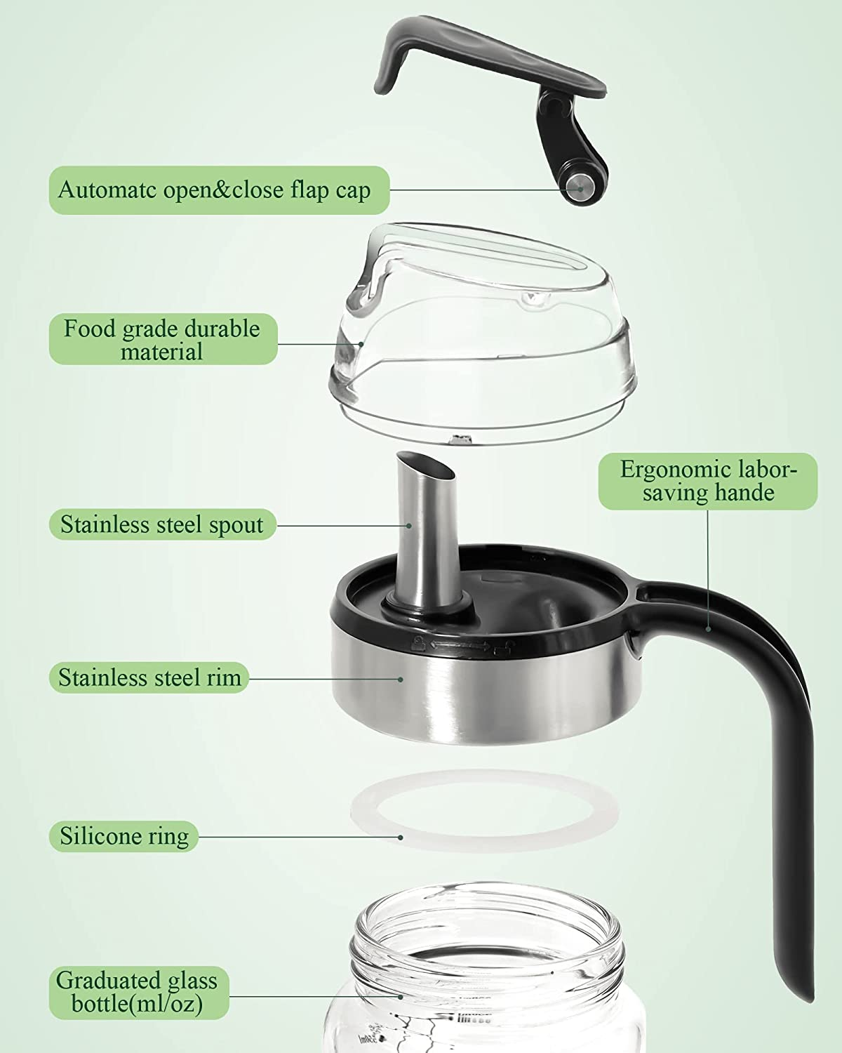 Oil Dispenser Bottle Set for Kitchen, Olive Oil Bottle Dispenser, Glass Oil Sauce Bottle Dispenser, Auto Flip, 550Ml image number 1