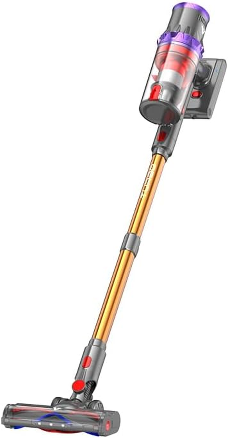 Coovy SU7 Cordless Vacuum Cleaner, 580W/55Kpa/75Mins Vacuum Cleaners for Home, Stick Vacuum with LED Touch Screen, Wall Mount Charging, Anti-Tangle Brush for Hardwood Floor, Carpet, Pet Hair