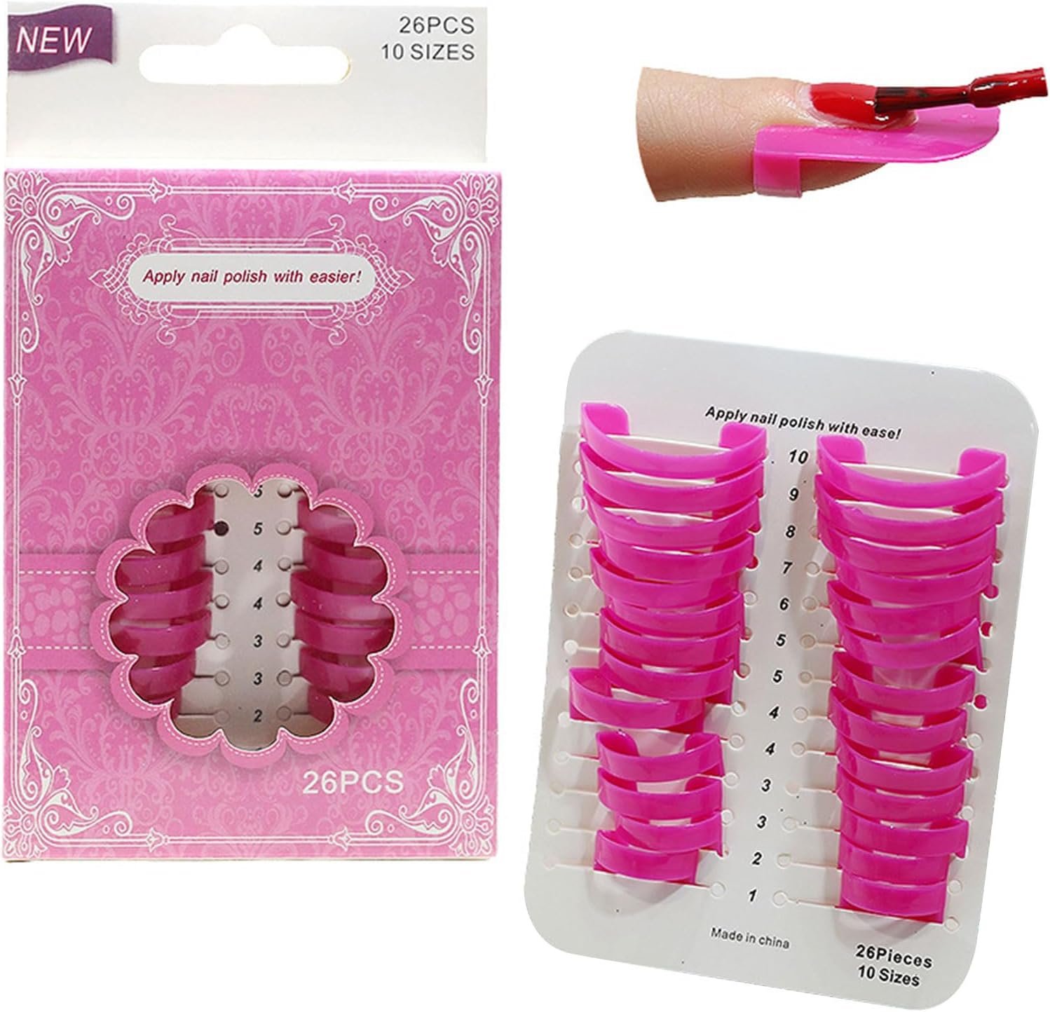 XFUYI 26 X Nail Polish Protectors, 10 Sizes, Reusable Nail Polish Protection, C Shield, Skin, Cuticle Protection for Nail Art Painting image number 2