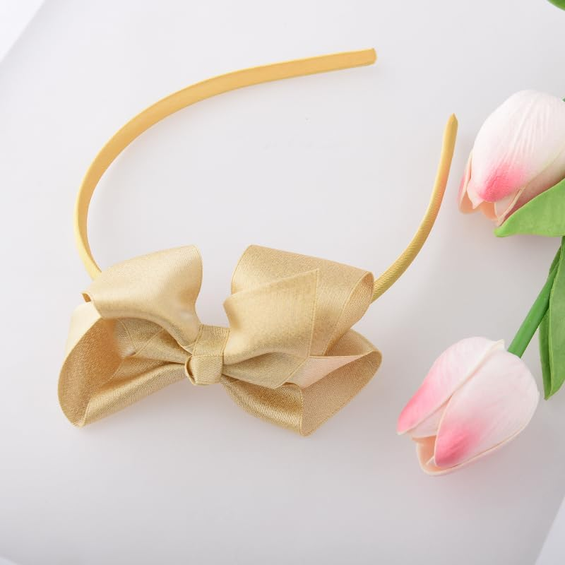 Christmas Big Bow Headband for Girls Gold Bow Hair Accessories Bowknot Gold Headband Large Bow Hair Band for Girls Kids Ribbon Hair Hoop Gold Bows for Girls Hair Cute Christmas Headband Bows for Girls image number 6