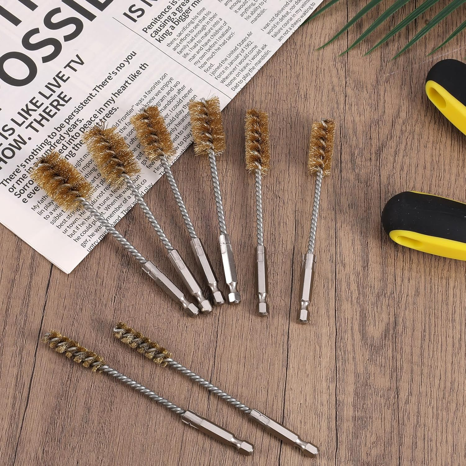 8Pcs Bore Brush for Drill, Brass & Stainless Steel Wire Brushes with 1/4" Hex Shank Twisted Wire Cleaning Tools for Power Drill Impact Driver & Tube Cleaning, 3/8'' 1/2'' 3/4'' 7/8'' Diameter image number 3