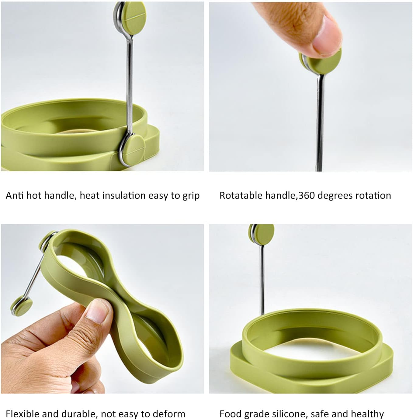 5 PCS Handle Egg Frying Rings - Egg Ring for Frying Eggs and English Muffin - Silicone Double Sided Egg Rings - Quadrate round Dual Use Omelet Mould image number 4