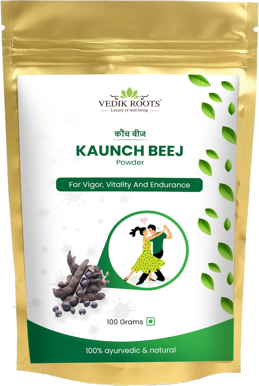 VEDIKROOTS Kaunch Beej Powder - Tap into the Power of Ayurveda for Increased Strength and Stamina 100Gm (Pack of 1)