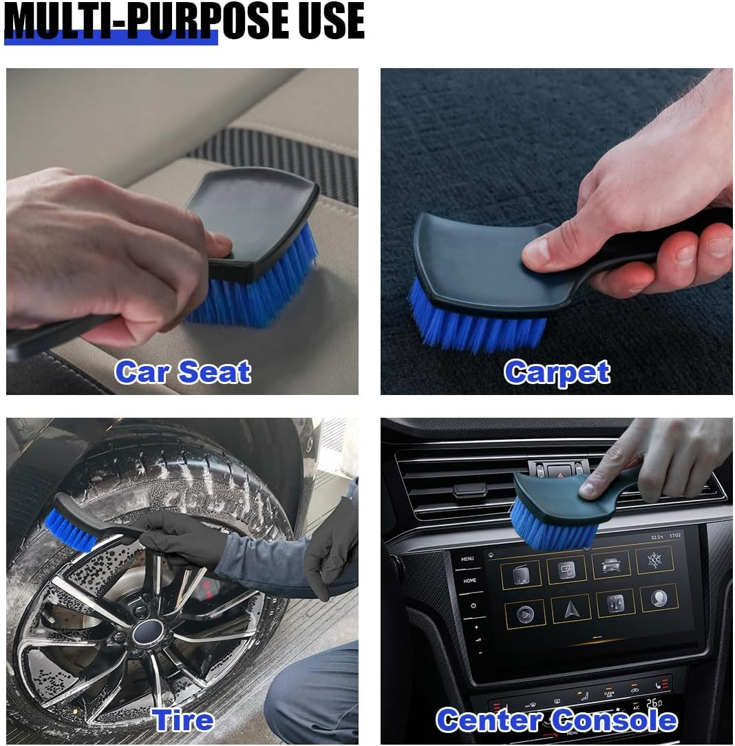 8.3&times;2.5 Inch Carpet Cleaning Brush, Scrub Brush for Floor Mats, Car Wheel Hub Cleaning Brush for Car Interior and Home, Car Wash Brush Automotive Tire Brush with Soft Bristle Short Handle image number 2