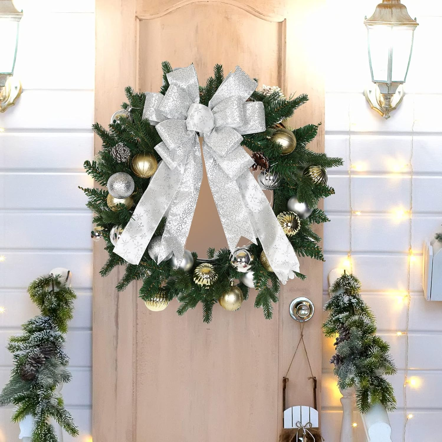 UNIQOOO 40 Yard 4 Rolls Seamless Silver Christmas Wired Ribbon Set, 2.5 Inch X 10Yd. Satin Burlap Wired Edge Ribbon for Xmas Tree D&eacute;cor, Gift Wrap Box, Bows, Wreath, Garland, Floral DIY Craft, Wedding image number 3