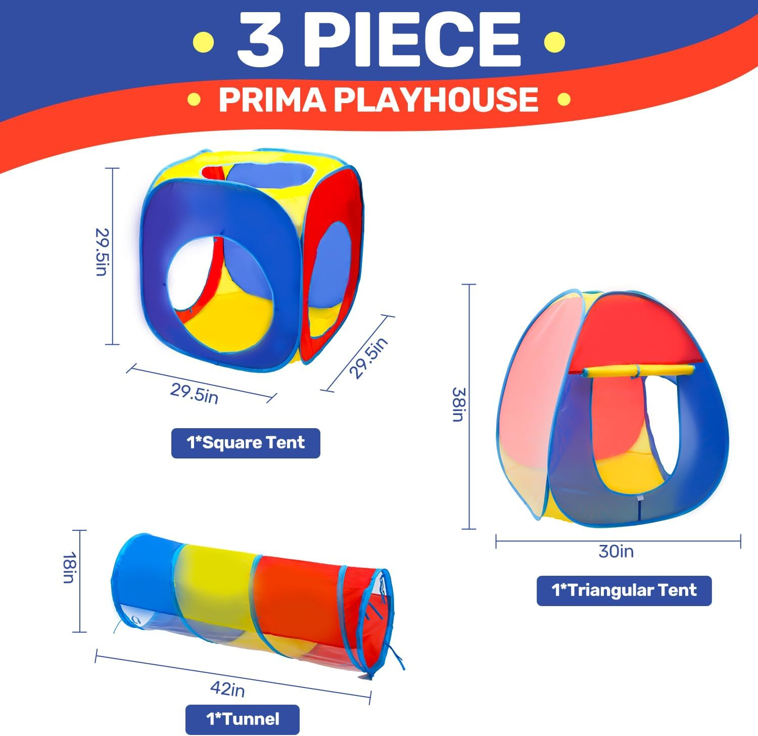 Eaglestone 3-In-1 Kids Play Tent with Tunnel and Ball Pit, Pop-Up Playhouse Set for Toddlers and Kids, Foldable Ball Pit Tent for Indoor and Outdoor Toys for Boys and Girls image number 5