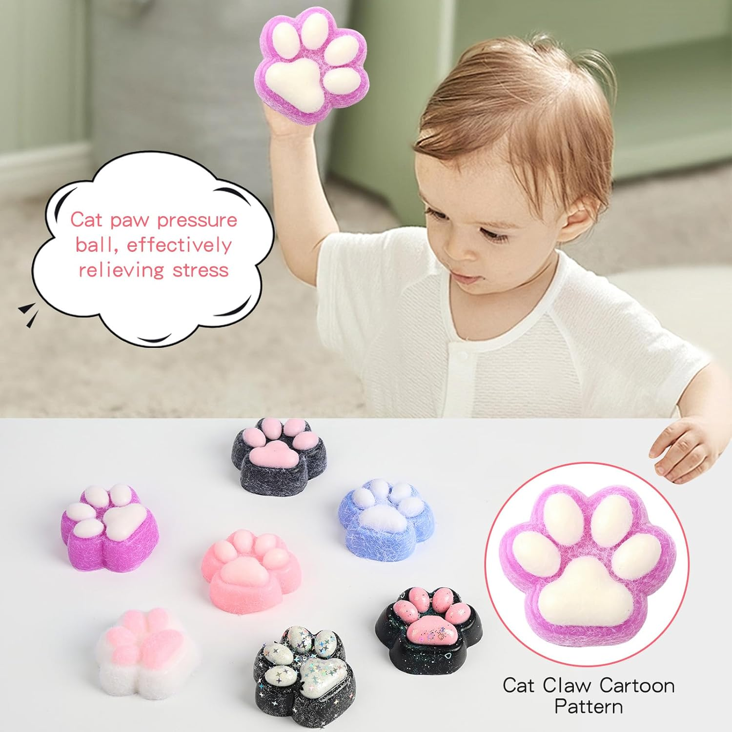 Taba Squishy Cat Paw Squeeze Toys for Kids, Kawaii Squishy Fidget Toys, Cute Things for Teen Girls and Boys, Cat Themed Teenage Girl Gifts Trendy Stuff (Purple Plush Cat Paws) image number 6