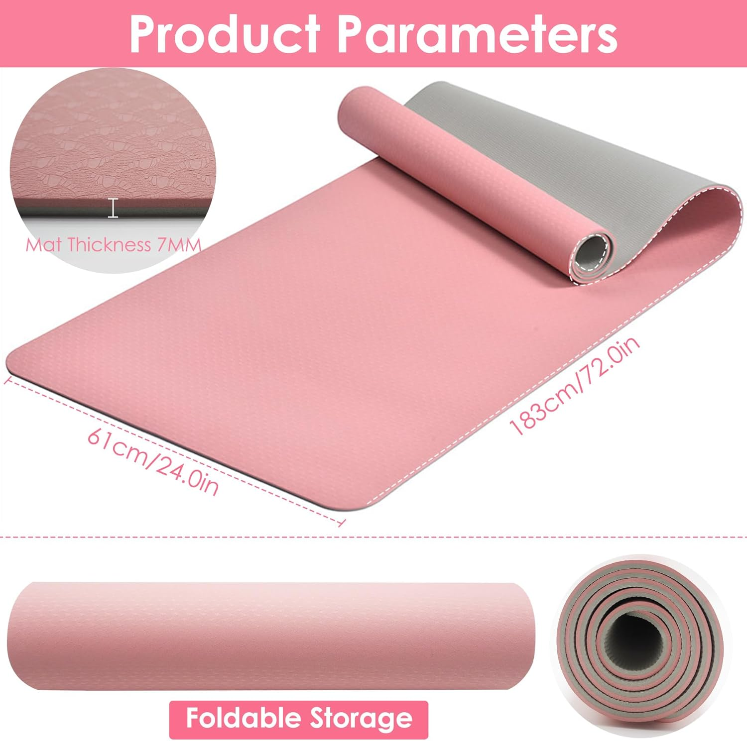 Non-Slip TPE Yoga Mat for Women & Men, 72"X24" Extra-Long Anti-Tear Pilates Mats for Hot Yoga, HIIT, Floor Workouts, 8Mm Thick Lightweight Fitness Mat Professional Exercise Mats with Dual Grip image number 5