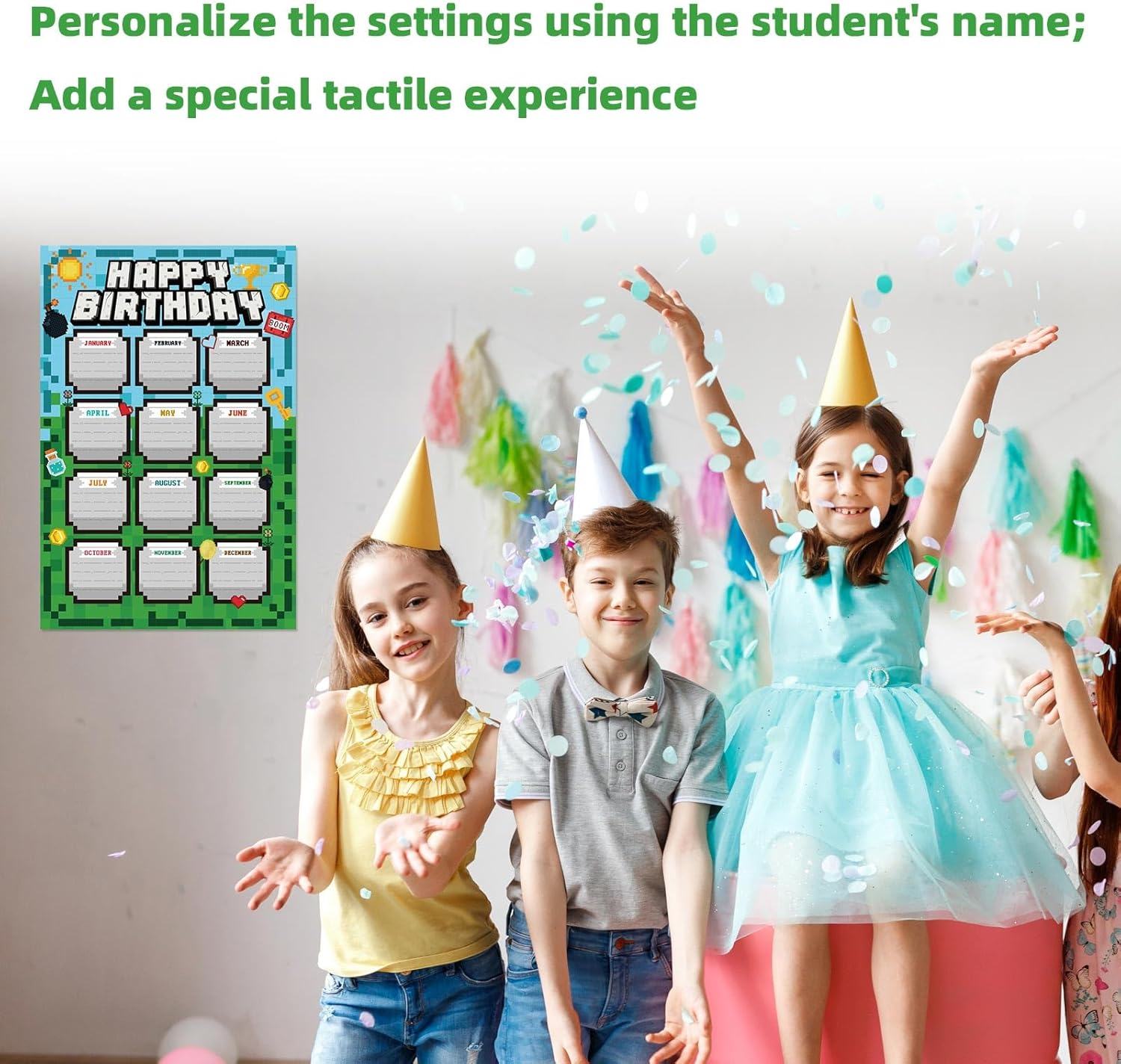 SAVITA 4Pcs Happy Birthday Calendar Chart, Reusable Birthday Calendar Poster Classroom Bulletin Board Decor for Back to School Teacher Supplies Wall Decoration image number 4