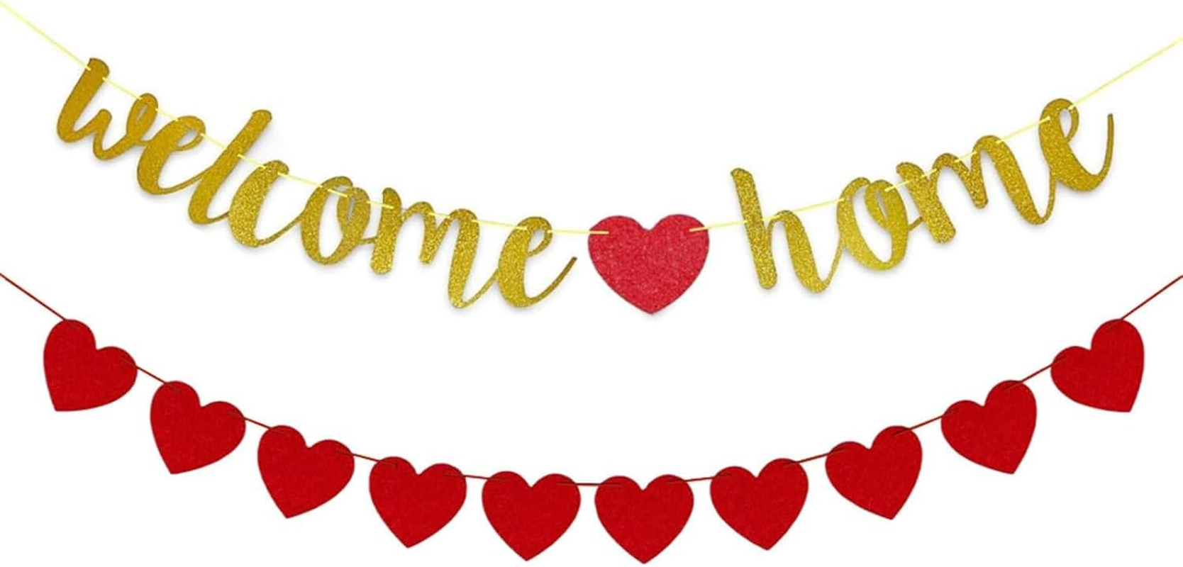 1Sets Welcome Home Banner with Heart Garland - Ready-To-Hang Party Decor for Military Return, Homecoming, Graduation, Family Reunion & Housewarming Celebration image number 6