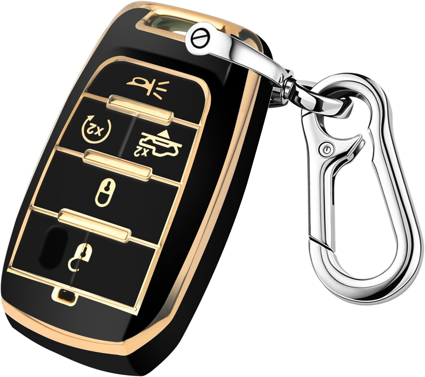 QBUC for Dodge Key Fob Cover, Fits for Dodge RAM 1500 2500 3500 4-5 Buttons 2019 2020 2021 2022 2023 TPU Key Fob Case with Keychain, Smart Remote Accessories Key Fob Protection (Silver-Black)