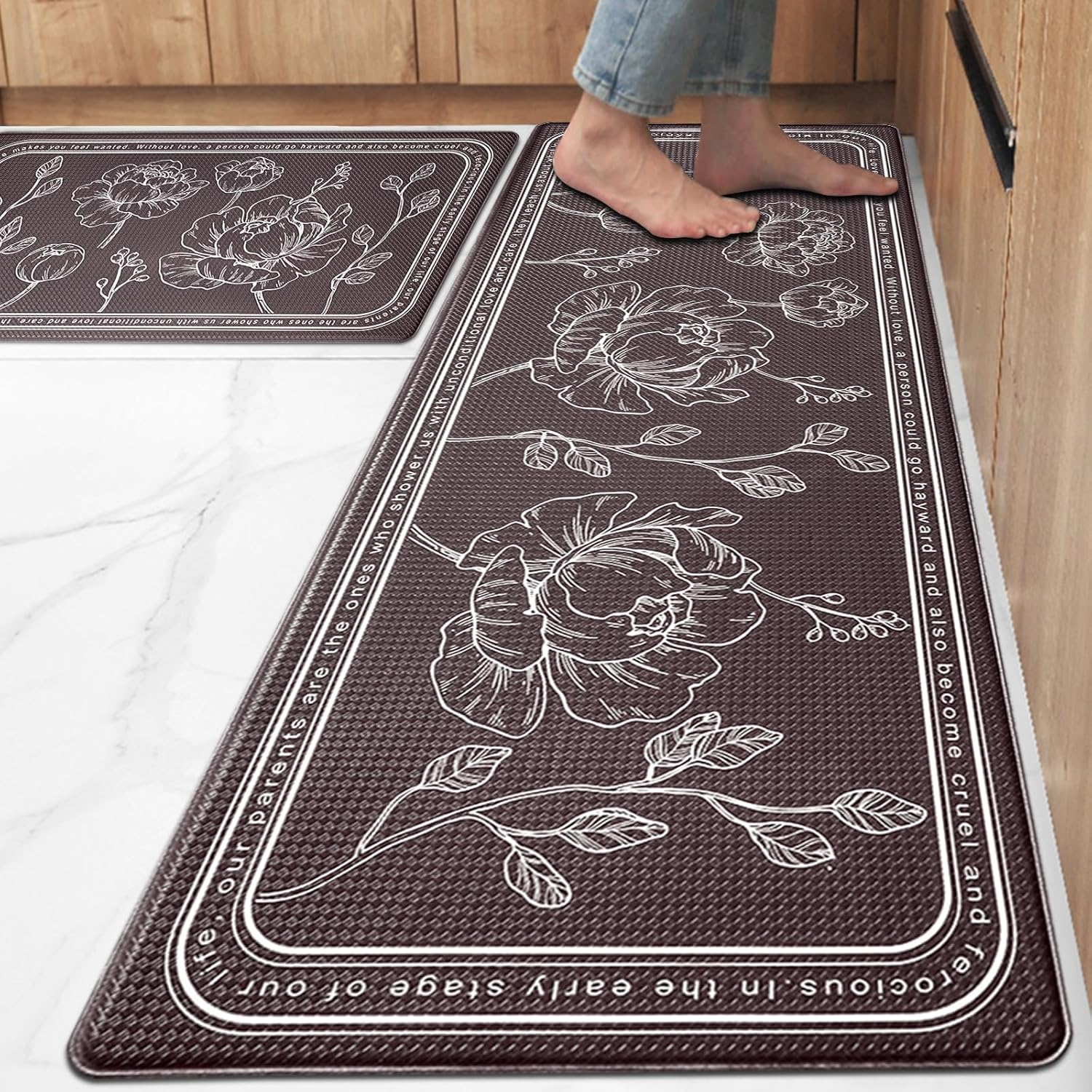 ROTTOGOON Kitchen Floor Mat Set of 2, Cushioned anti Fatigue Kitchen Mat 17"X47"+17"X29", Non-Slip Waterproof Kitchen Rug, Premium PVC Comfort Kitchen Mats and Rugs for Kitchen, Office, Home, Laundry