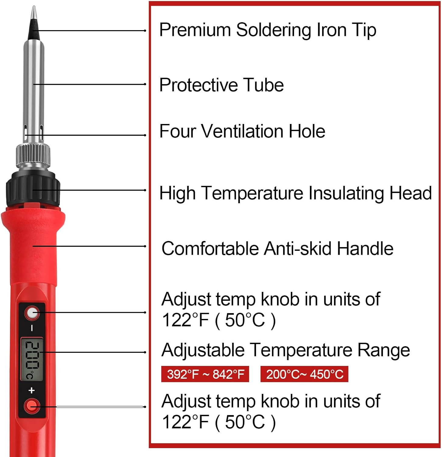 80W Soldering Iron Kit, LCD Digital Soldering Welding Iron Kit Adjustable Temperature Soldering Household Electronic Soldering Repair Tools image number 2