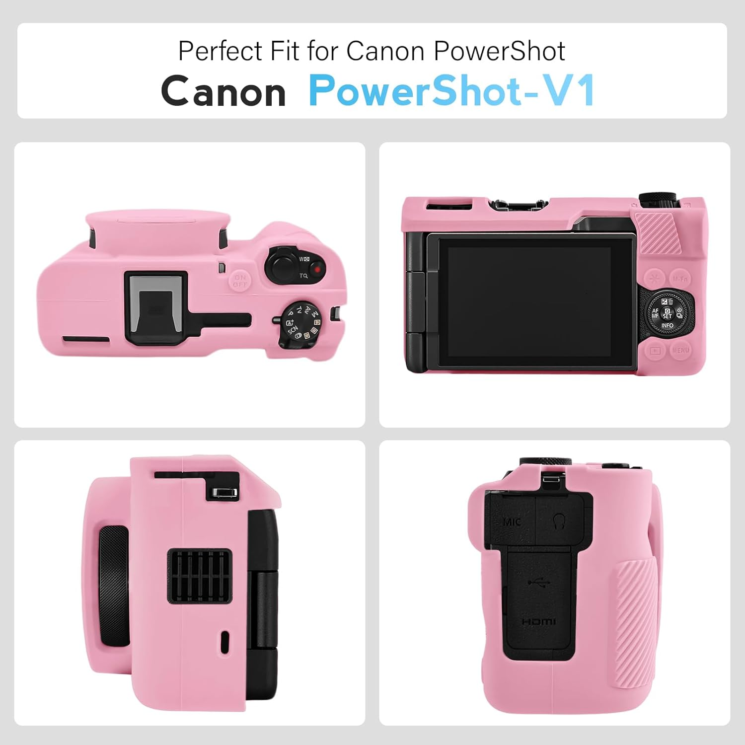 TYUANDOUER Silicone Case for Canon Powershot V1 & LCD Screen Protector Accessories Kit, Camera Case for Canon V1 with Lens Cap, Body Cover for Powershot V1 - Pink - Grey image number 2