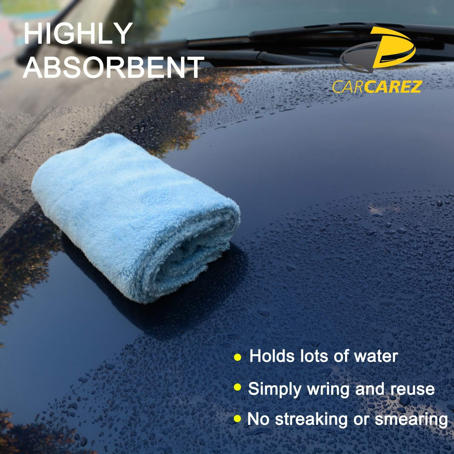 Carcarez Microfiber Car Wash Drying Towels Professional Grade Premium Microfiber Towels for Car Wash Drying Blue 450GSM 16 In.X 16 In. Pack of 6