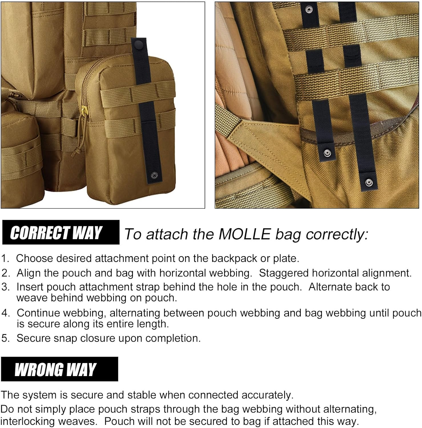 8Pcs MOLLE Straps,Molle Ribbon Straps Nylon MOLLE Fastener Strap Heavy Duty Snap Strap Buckle Fastener Molle Panel Connectors for Camping Hiking Backpack Molle Accessories image number 2