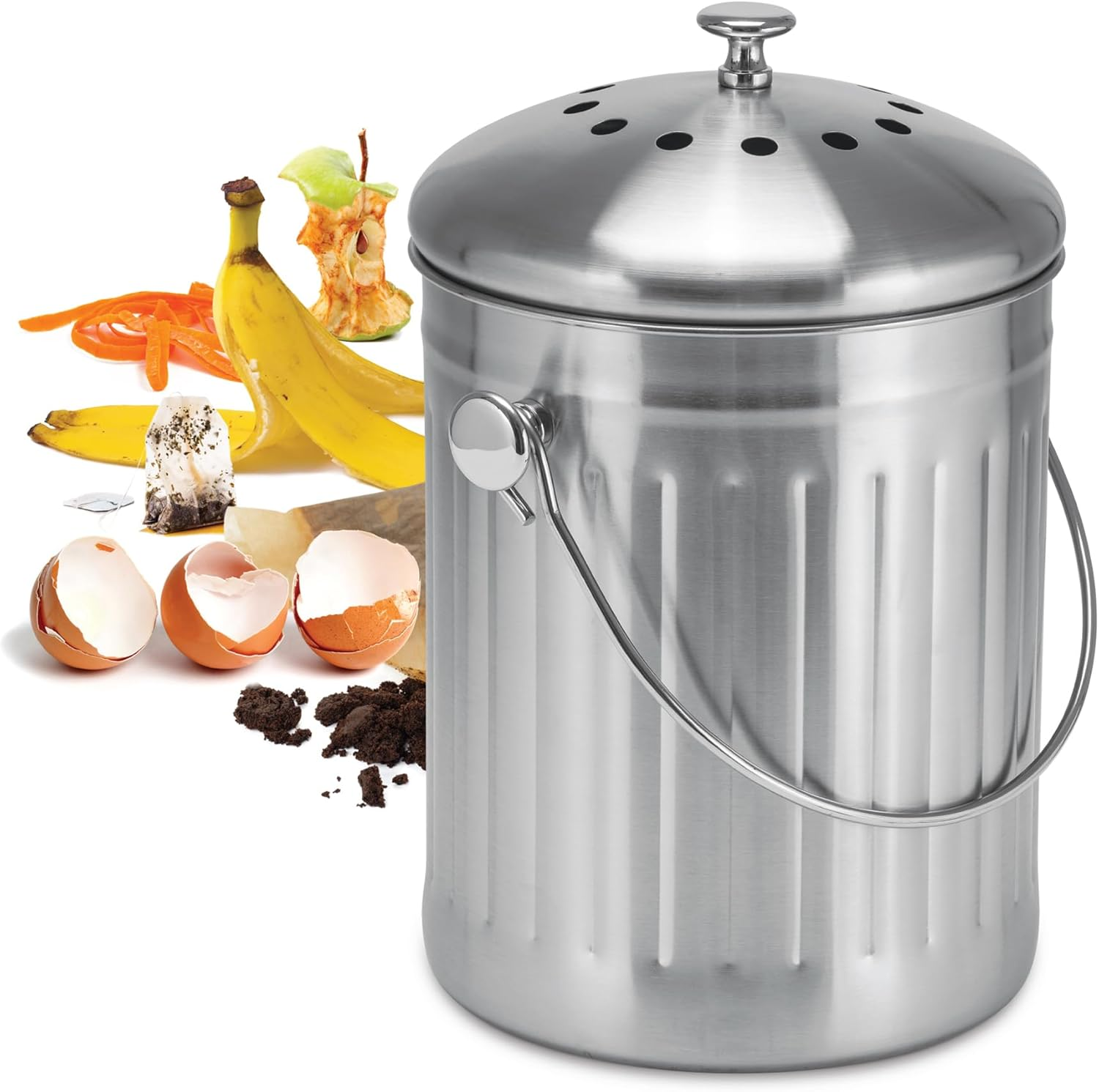 Avanti Stainless Steel Compost Bin, 5 Litre Capacity, Silver image number 1