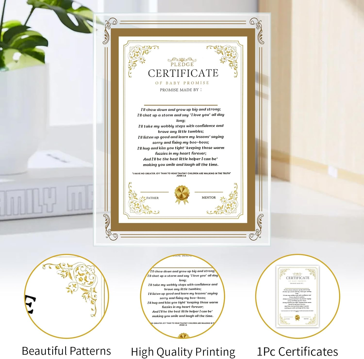 New Parents Gifts, First Time Parents Gifts, Baby Keepsake - Including Baby Commitment, Certificate and Glass Photo Frame image number 6