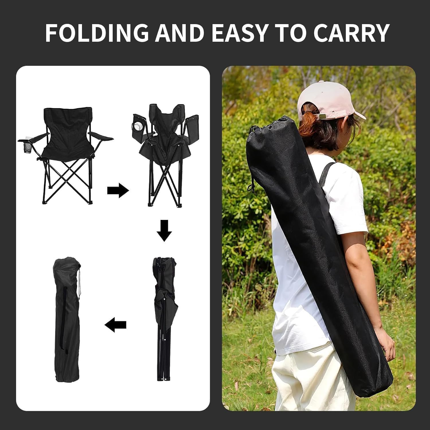 XIULIUU Folding Camping Chairs, Large Portable Chair with Cup Holder and Carry Bag,Lightweight Beach Chair Supports up to 120KG Lawn Chairs & Compact Backpacking Chair for Outdoor image number 5