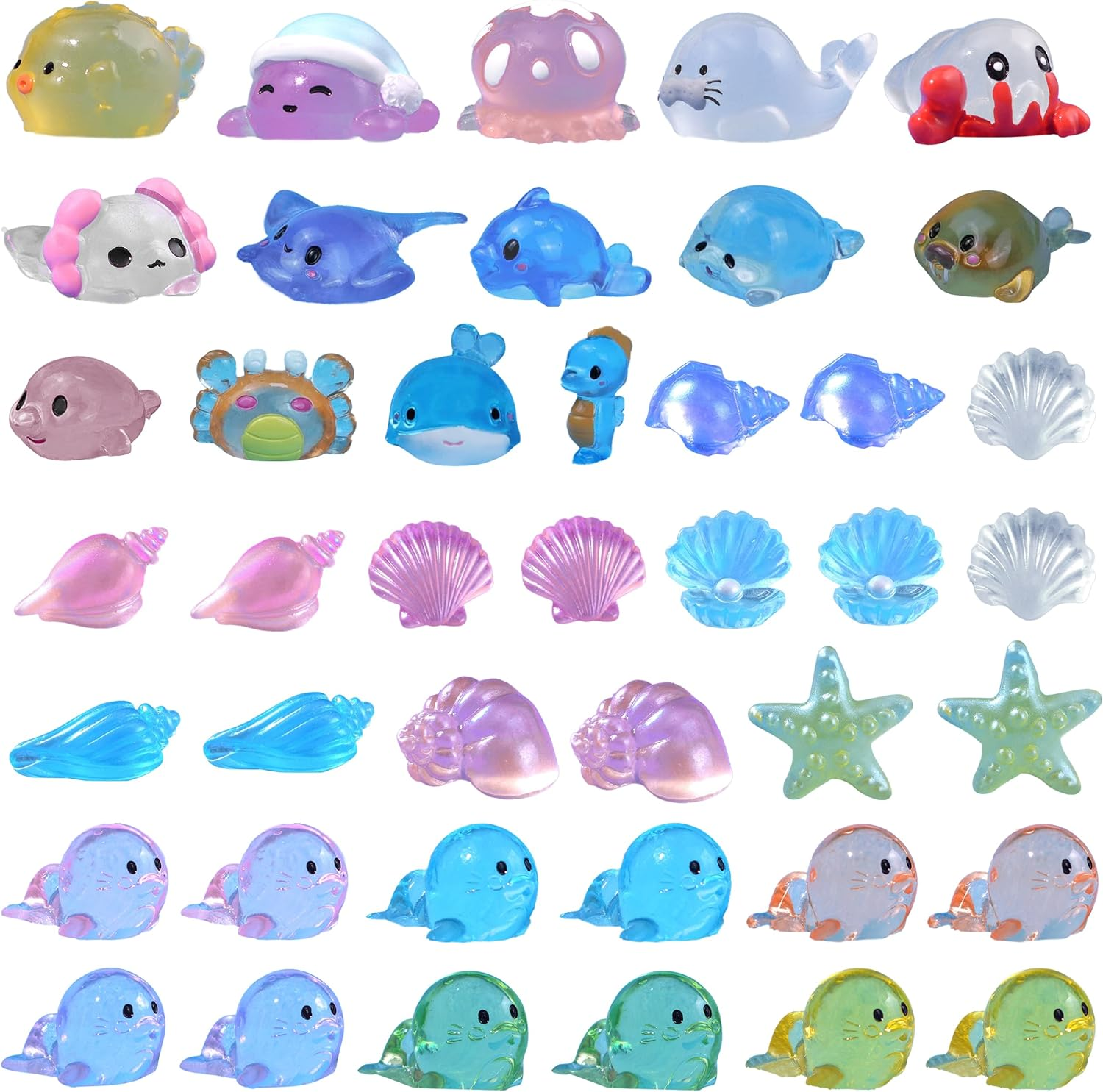JIEYUMAO 42Pcs Mini Marine Animal, Various Styles Resin Ocean Animal Figurines for Adults, Multicolor Glow in the Dark Mini Resin Animals Tiny Sea Animals Figurines for Fish Tank Potted image number 5
